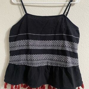 Spaghetti strap black white and red top. Sz L